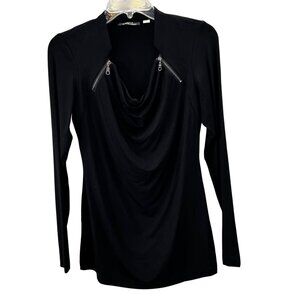 By Seth Aaron Knit Top XS Black Long Sleeve Zipper Trim Tapered